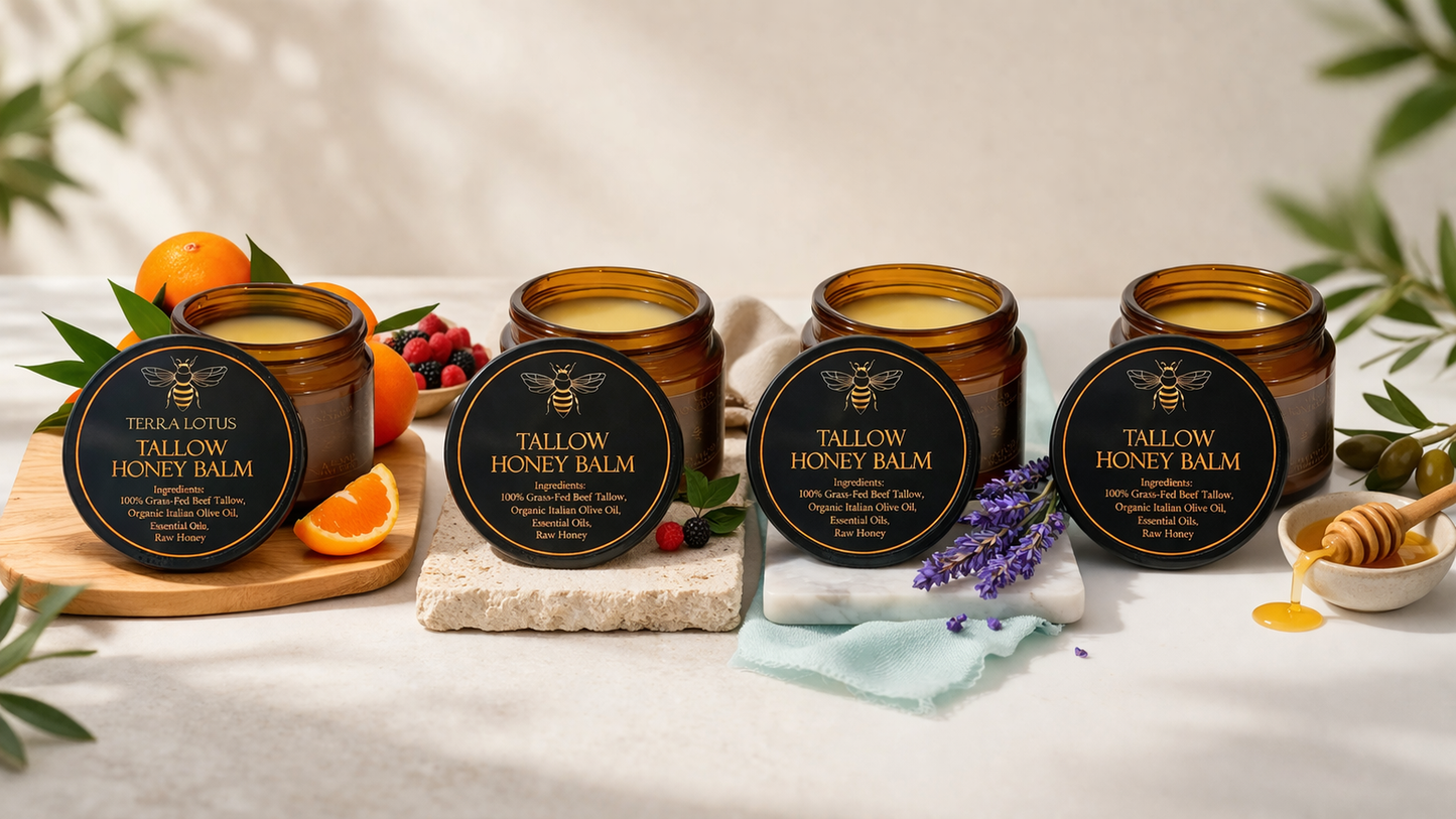 Organic Grass-Fed Beef Tallow Balm with Raw Honey | All-Natural Moisturizing Cream