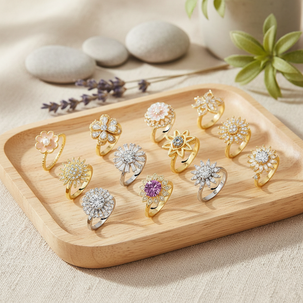 Luxury Crystal Anxiety Relief Spinning Rings