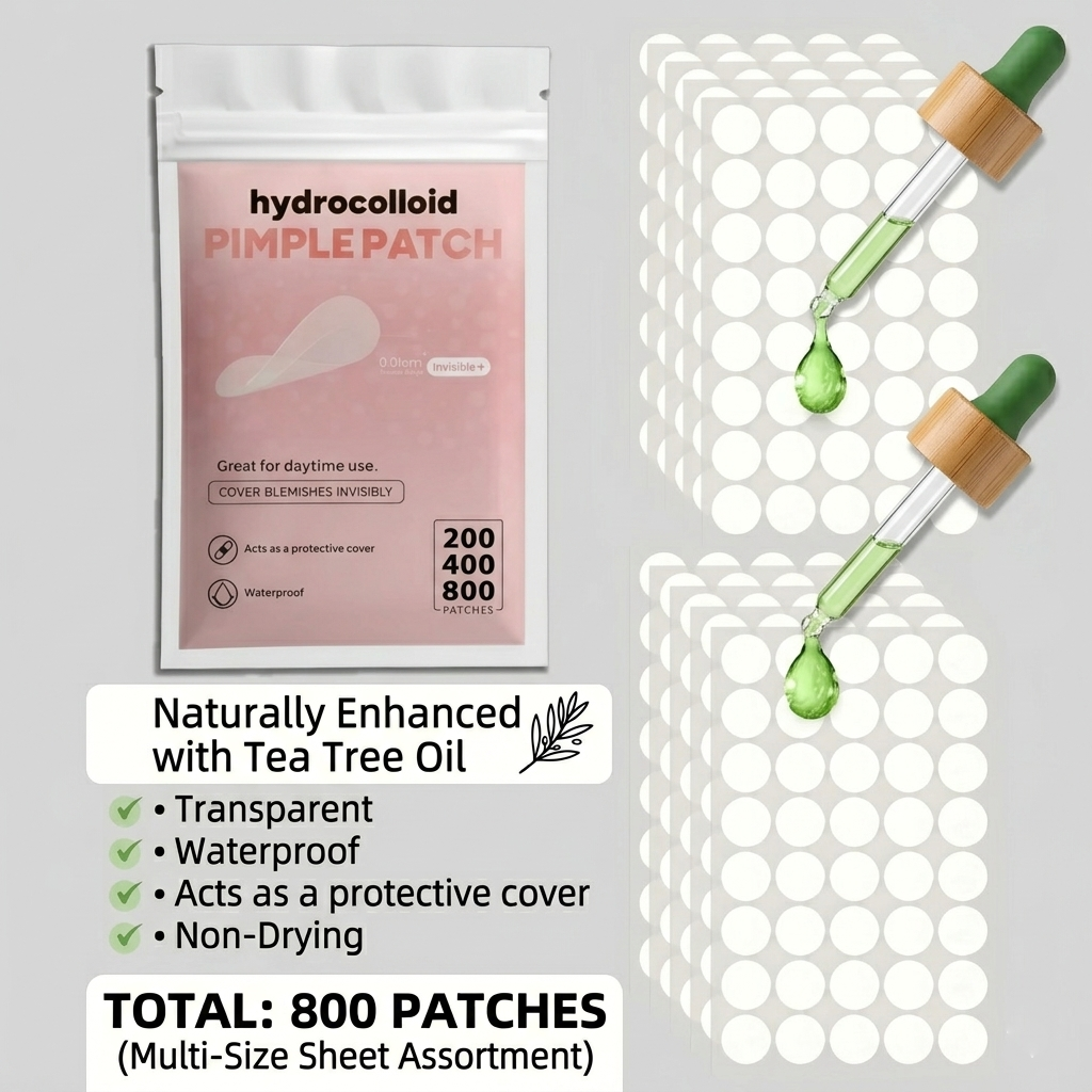 200/400/800pcs Invisible Clear Pimple Patch Set – Deep-Cleansing Hydrocolloid Acne Stickers with Mixed Sizes, Gentle & Skin-Friendly