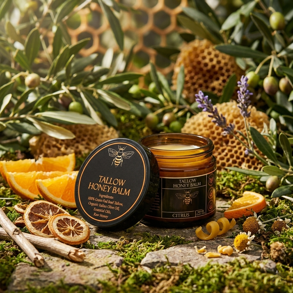 Organic Grass-Fed Beef Tallow Balm with Raw Honey | All-Natural Moisturizing Cream